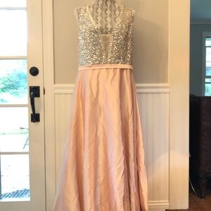 Blush bedded full length lined evening dress Plus